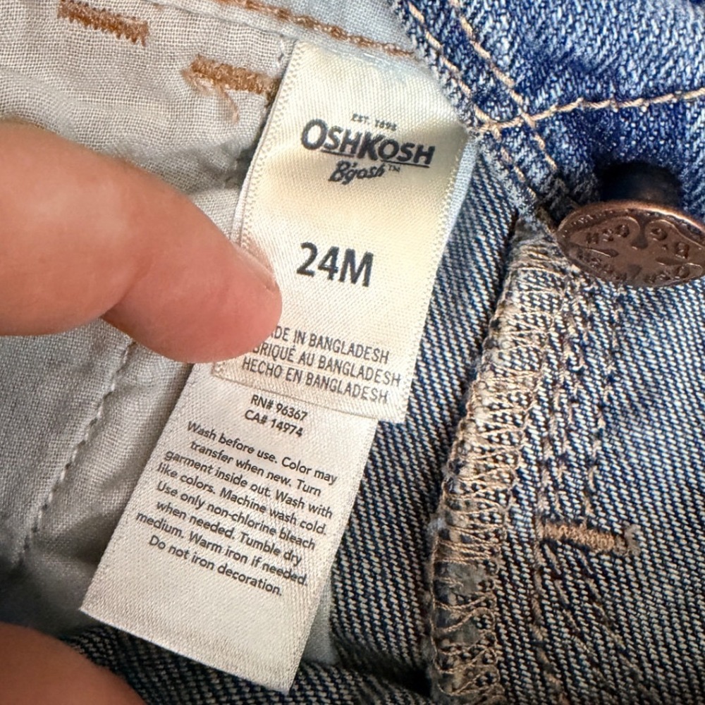 OshKosh Bgosh Denim Overalls Baby Toddler Blue Floral Trim Size 24 Months - Picture 8 of 10
